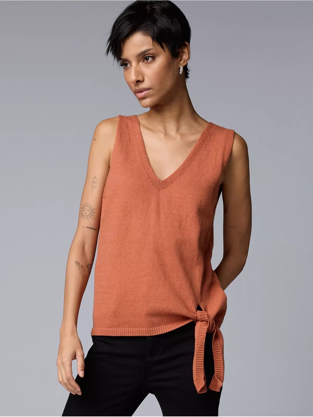 NWT Simply Vera Vera Wang Side Tie Sweater Tank Top Orange Size XXL